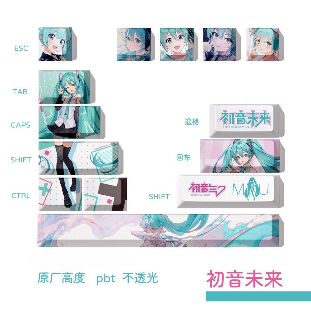 Hatsune Miku Keycaps, OEM hoog - Keycap Artisan Anime recensie en prijs